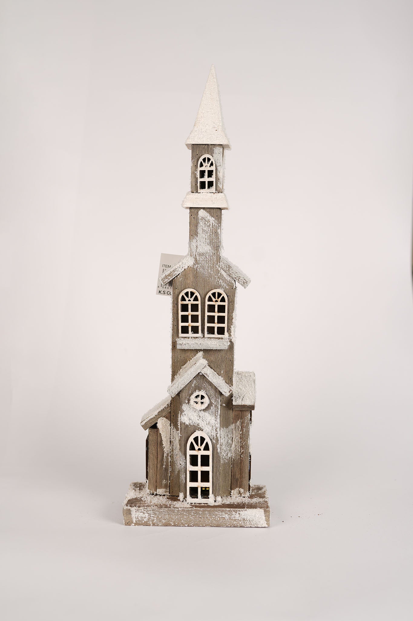 Rustic Wooden Church with Battery Lights - 50cm