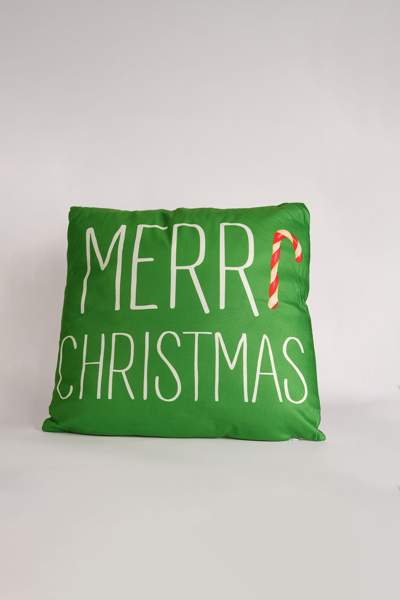Merry Christmas Green Pillow with Candy Cane