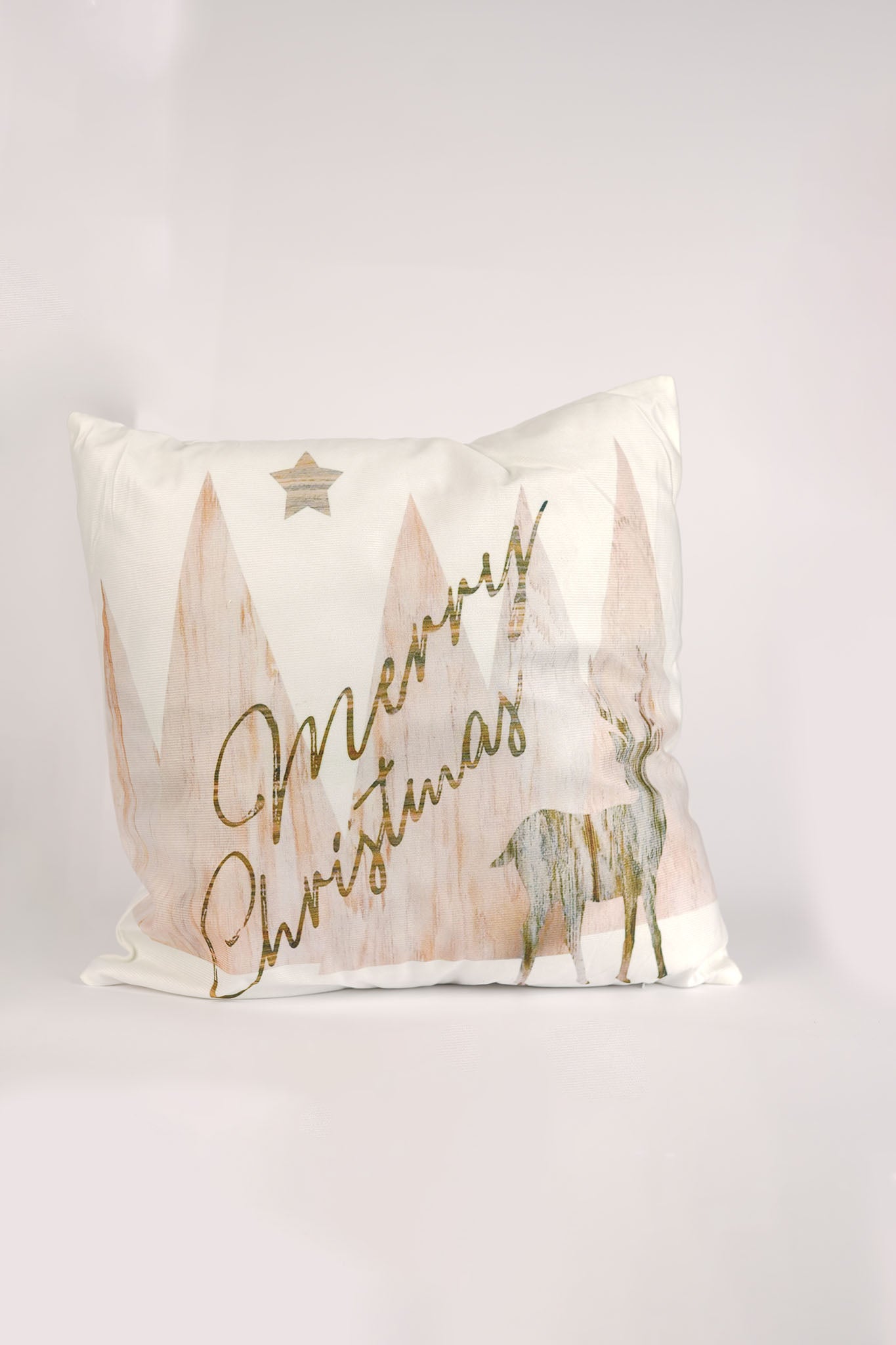 Merry Christmas Gold Script Pillow - White