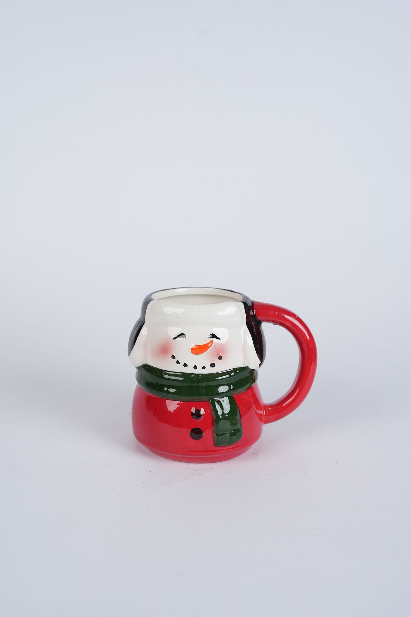 Snowman Head Ceramic Mug - Red & White