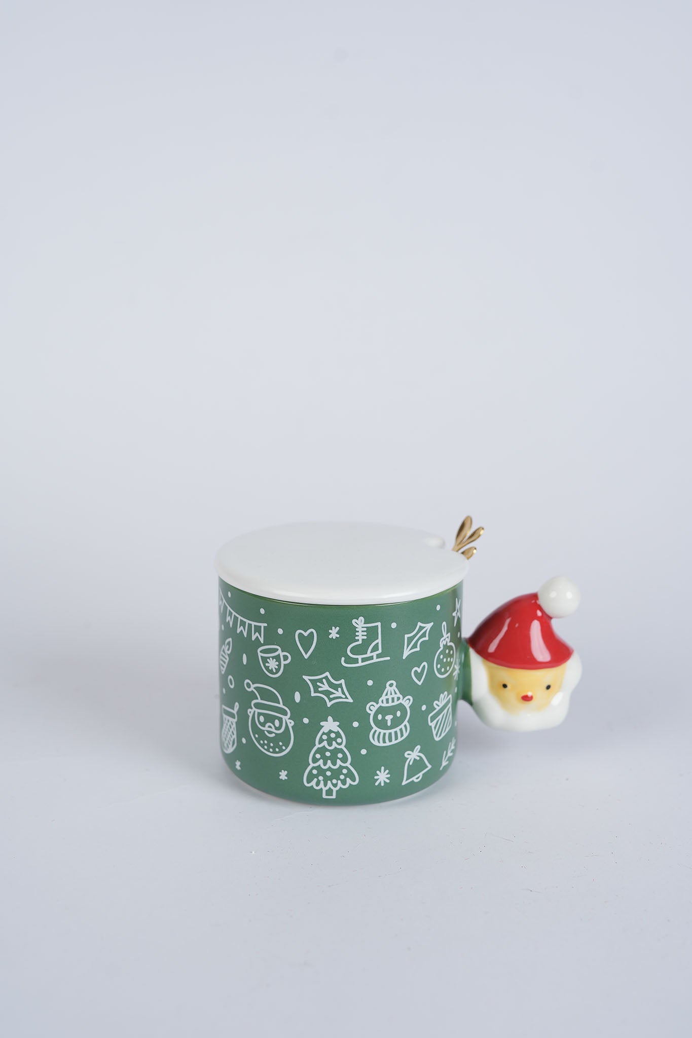 Green Christmas Mug with Santa Spoon & Lid