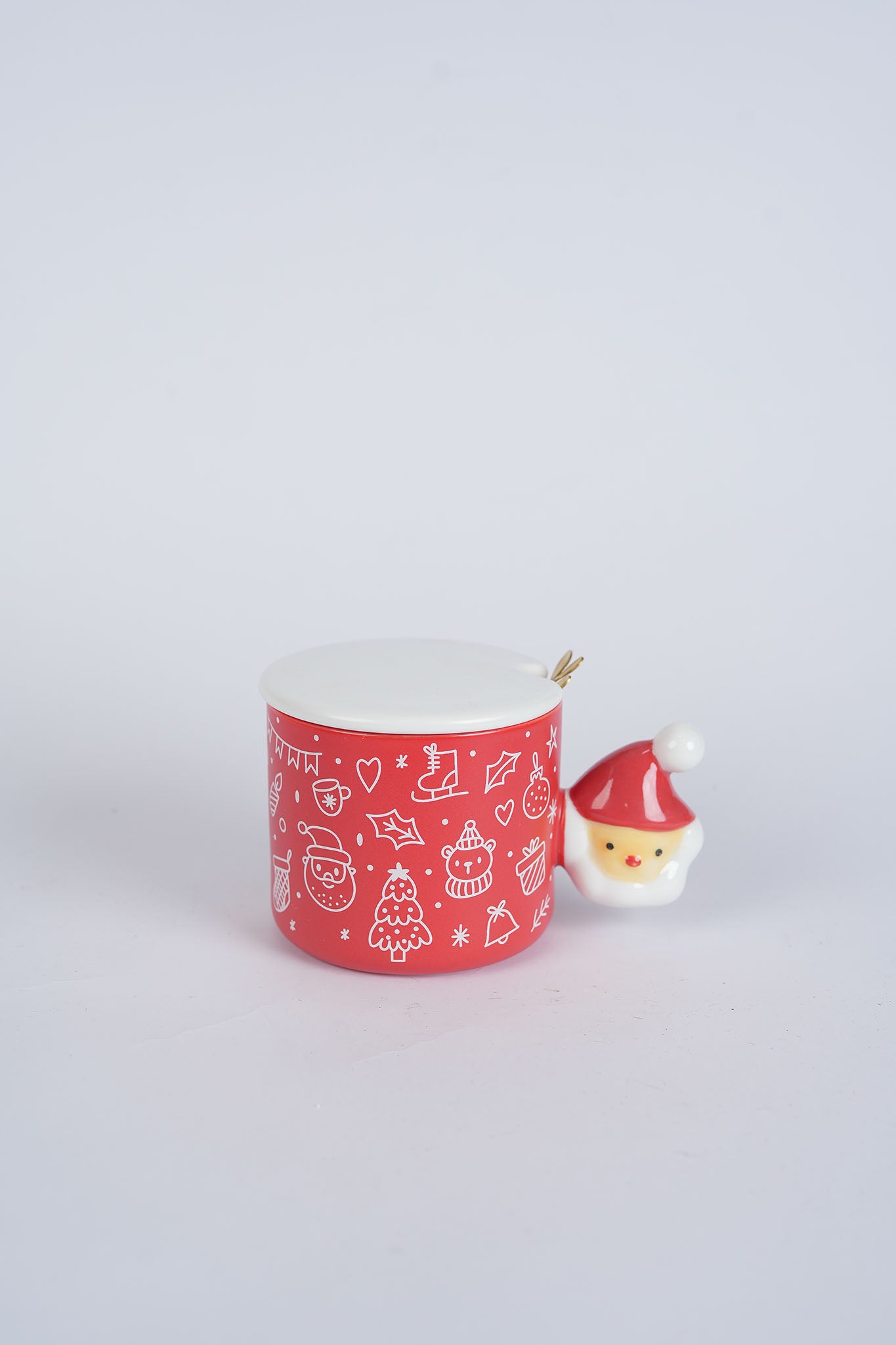 Red Christmas Mug with Santa Spoon & Lid