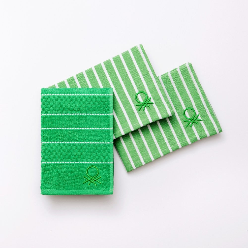 Set 3PC Green Kitchen Towel & Napkin Benetton