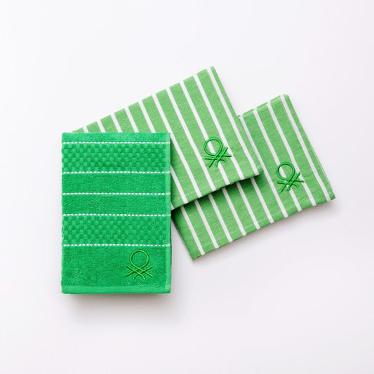 Set 3PC Green Kitchen Towel & Napkin Benetton