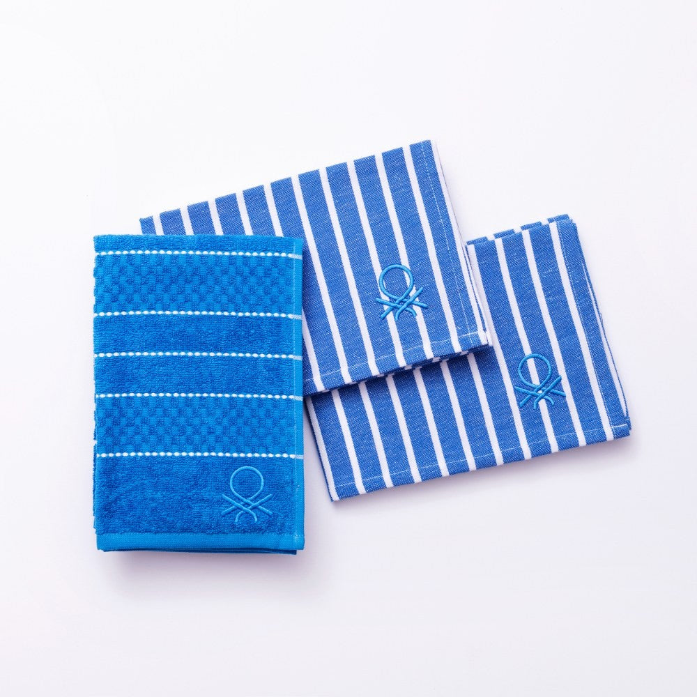 Set 3PC Blue Kitchen Towel & Napkin Benetton