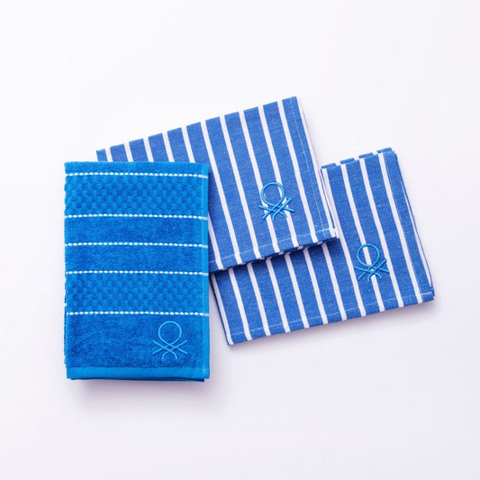 Set 3PC Blue Kitchen Towel & Napkin Benetton