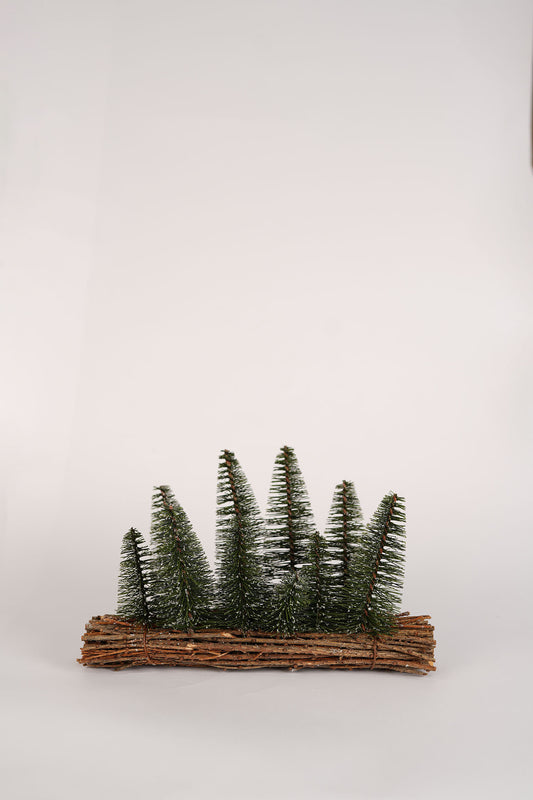 Rustic Christmas Tree Centerpiece on Wood Base - 30cm