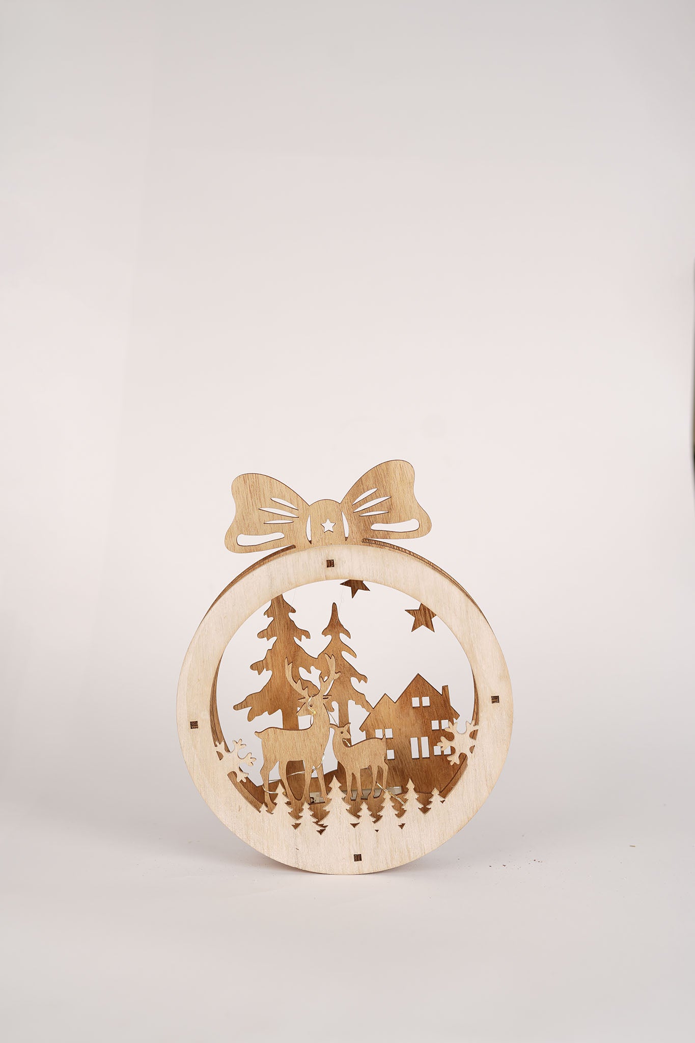 Wooden Christmas Ornament with LED Lights - 22cm