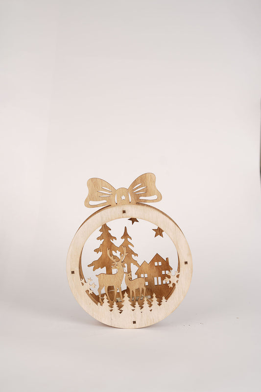 Wooden Christmas Ornament with LED Lights - 22cm