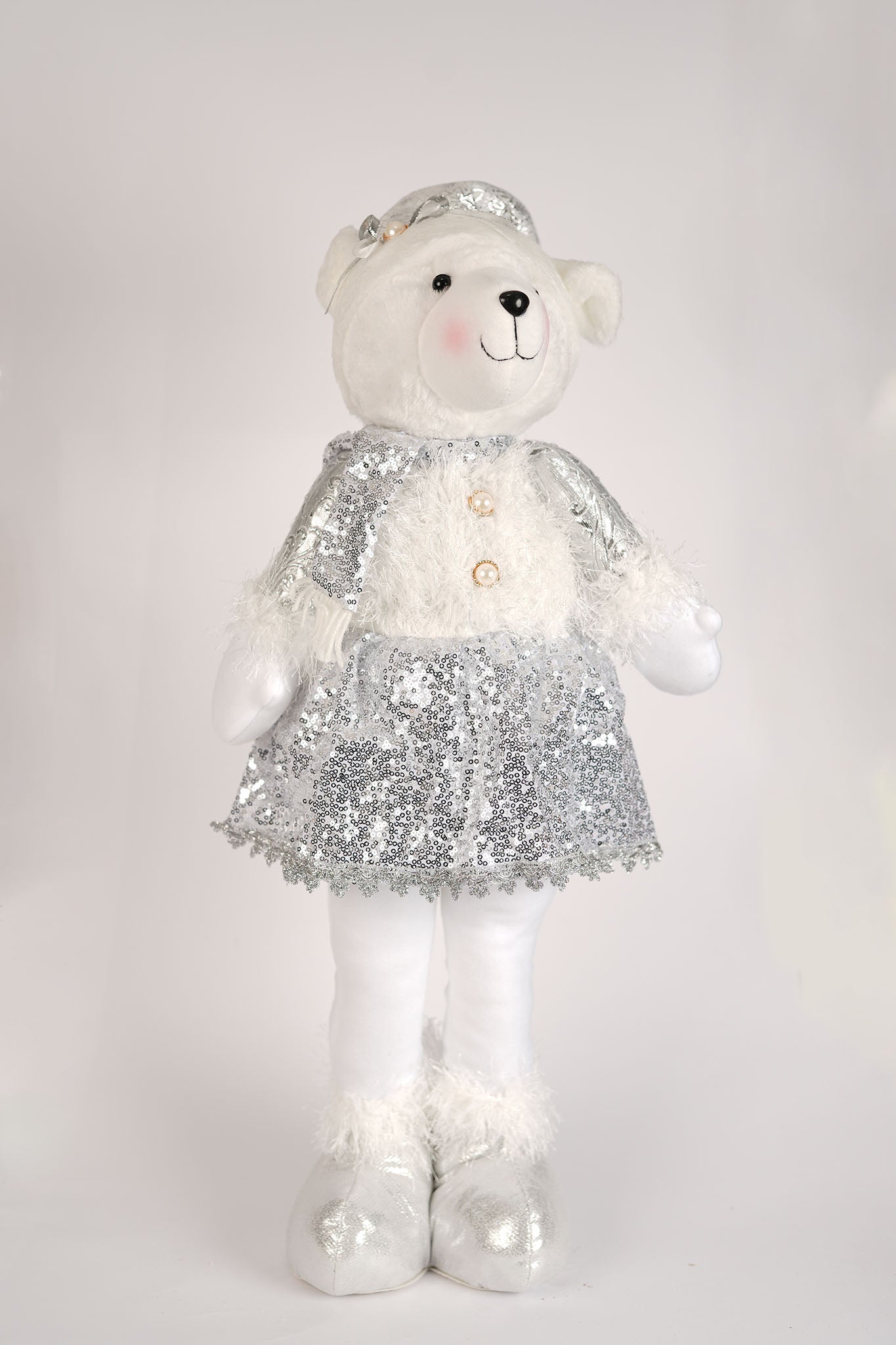 White Bear with Silver Glitter Dress - 70cm