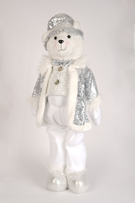 White Bear with Silver Fur Coat - 70cm