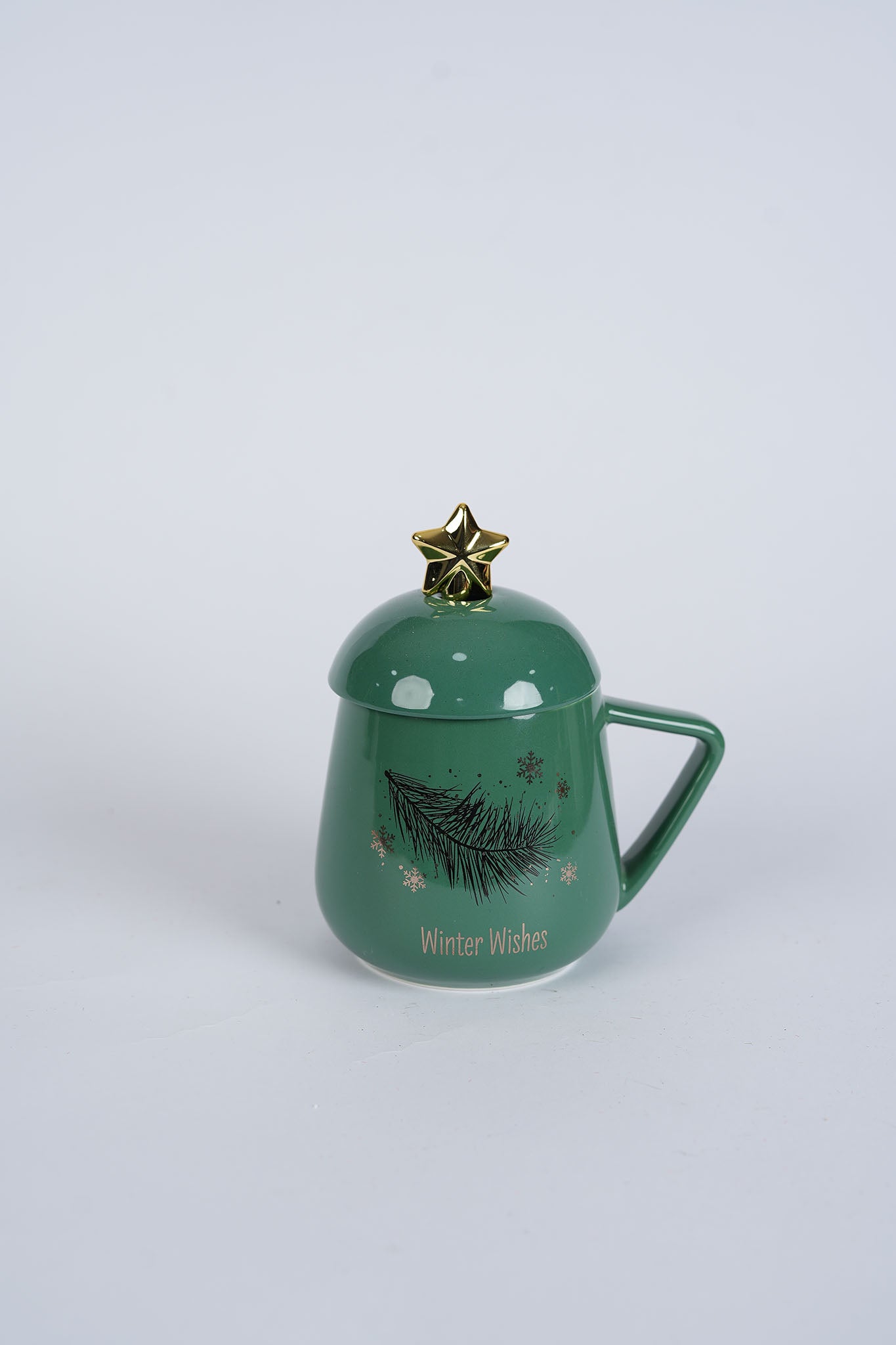 Winter Wishes Green Ceramic Mug with Star Lid