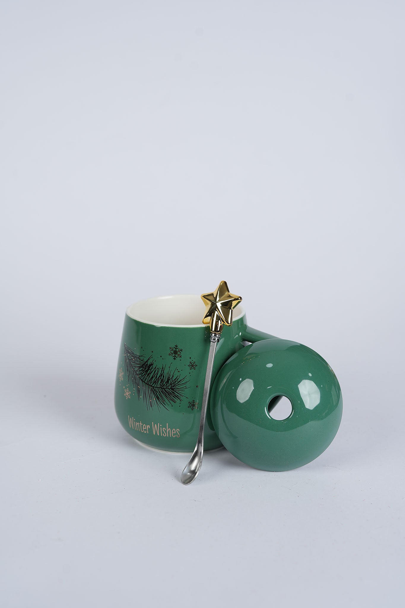 Winter Wishes Green Ceramic Mug with Star Lid