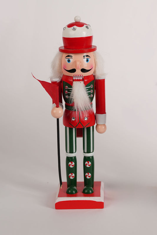 Red and Green Nutcracker with Flag - 26cm