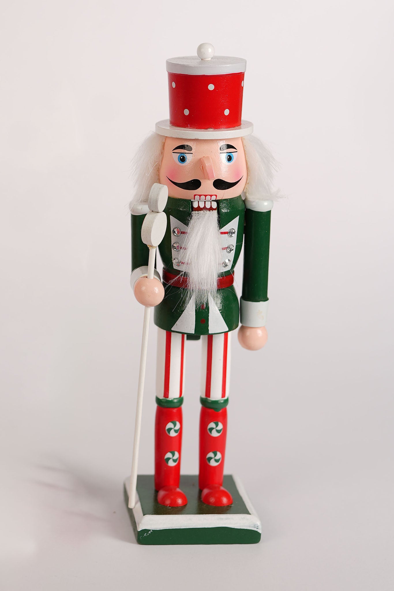 Green and Red Nutcracker with Staff - 26cm