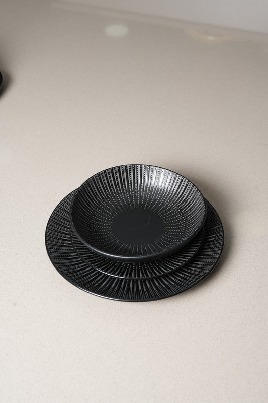 Black Textured Dinnerware Set - 18 Pieces Set