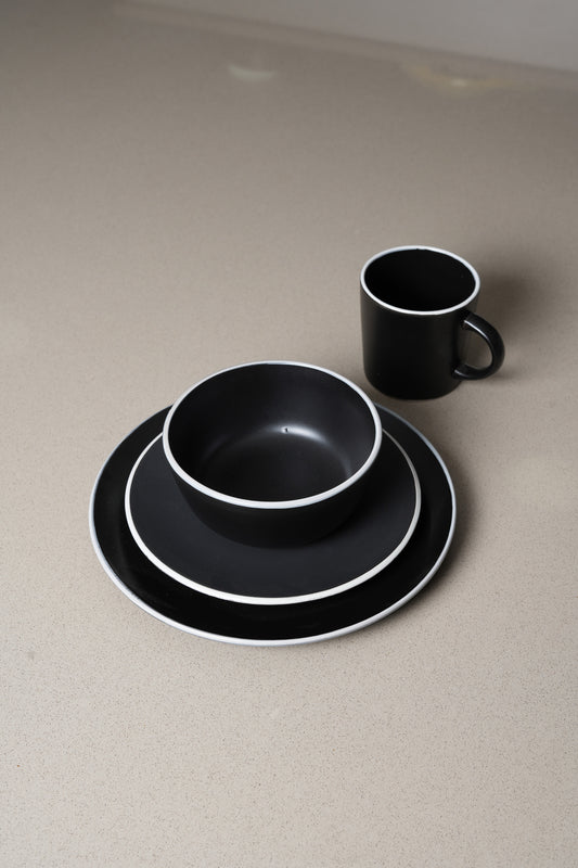 Black Contour White Dinnerware Set - 16 Pieces Set