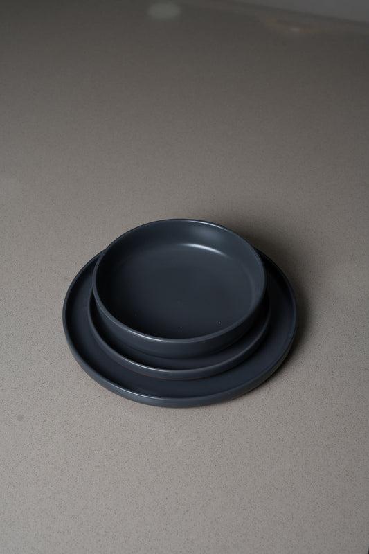 Charcoal Grey Modern Ceramic Dinnerware Set - 12 Piece Collection