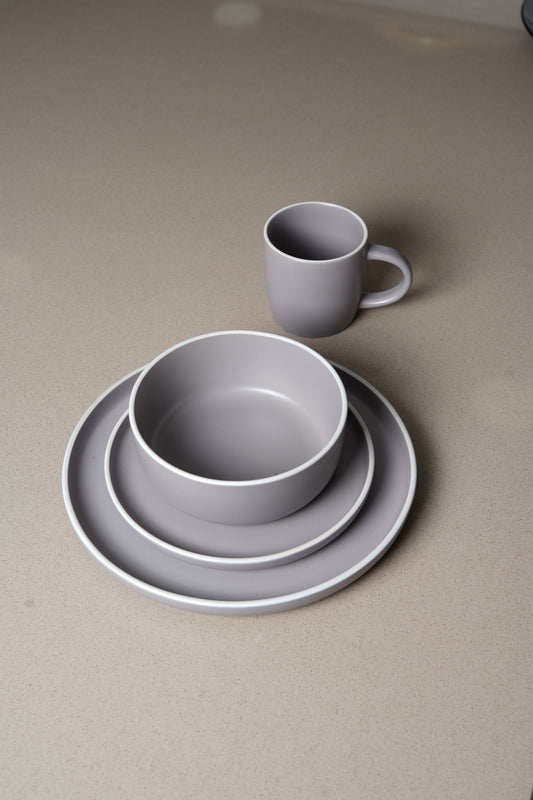 Matte Grey Contour White Dinnerware Set - 16 Pieces Set