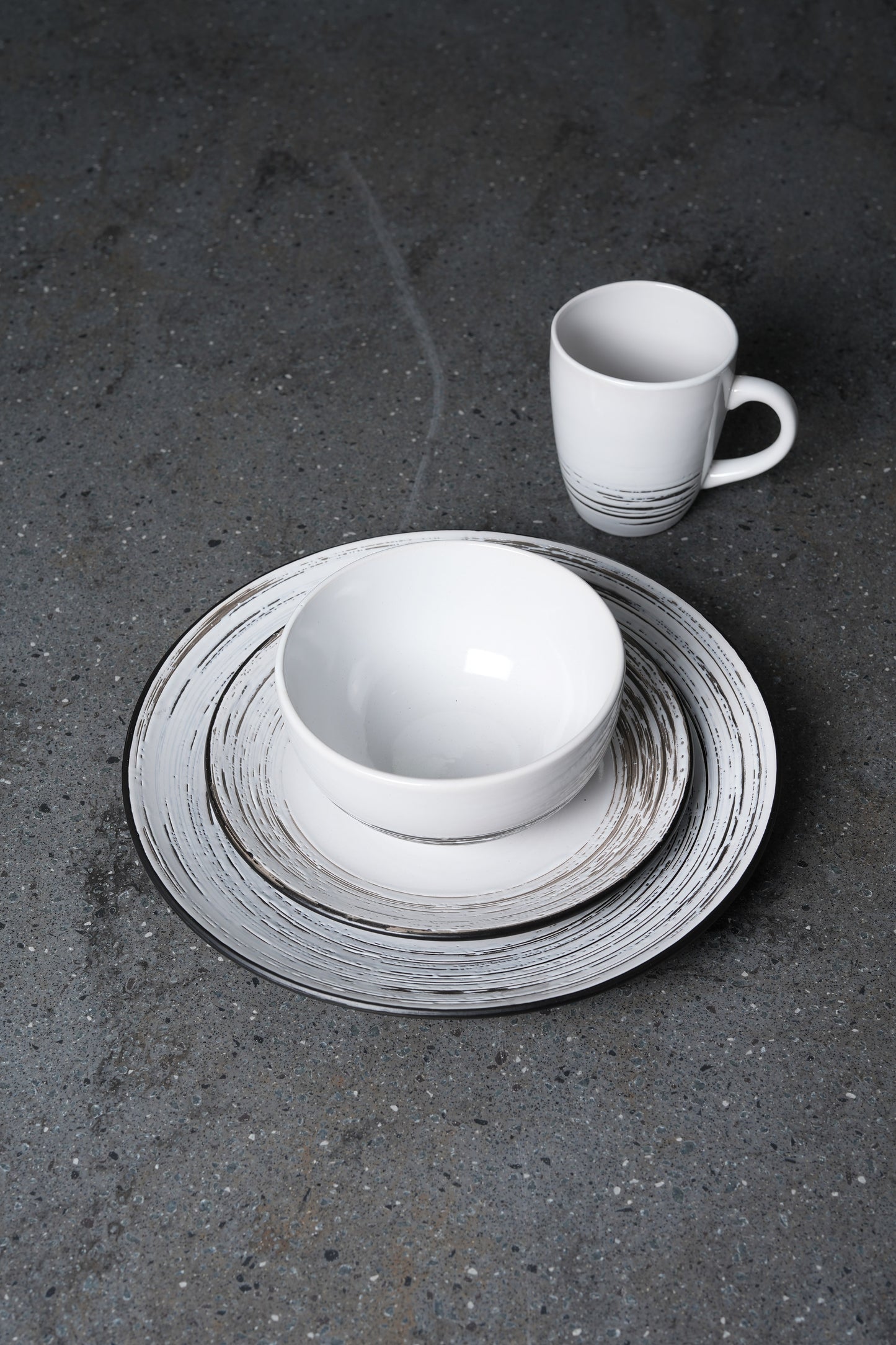 White Speckled Black Dinnerware Set - 16 Pieces Set