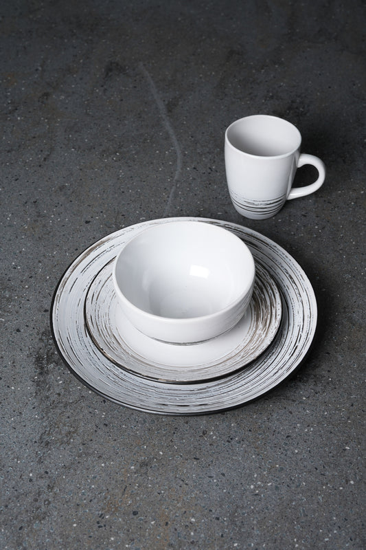 White Speckled Black Dinnerware Set - 16 Pieces Set